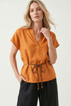 Linen Rope Tie Waist Blouse