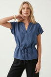 Linen Rope Tie Waist Blouse