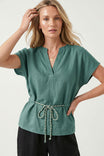 Linen Rope Tie Waist Blouse