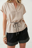 Linen Rope Tie Waist Blouse