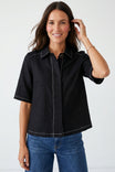 Contrast Stitch Button Detail Linen Shirt