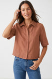 Contrast Stitch Button Detail Linen Shirt