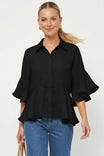 3/4 Flutter Sleeve Peplum Blouse