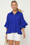 3/4 Flutter Sleeve Peplum Blouse