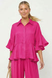 3/4 Flutter Sleeve Peplum Blouse