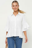 3/4 Flutter Sleeve Peplum Blouse