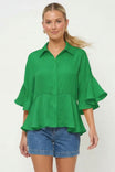 3/4 Flutter Sleeve Peplum Blouse