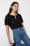 Keyhole Tie Neck Short Sleeve Blouse