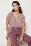 Keyhole Tie Neck Short Sleeve Blouse