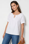 Keyhole Tie Neck Short Sleeve Blouse