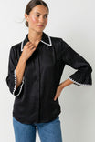 Contrast Trim Flounce Sleeve Blouse