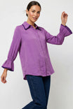 Contrast Trim Flounce Sleeve Blouse