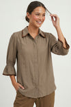 Contrast Trim Flounce Sleeve Blouse