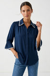 Contrast Trim Flounce Sleeve Blouse