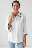 Contrast Trim Flounce Sleeve Blouse