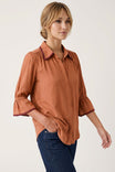 Contrast Trim Flounce Sleeve Blouse