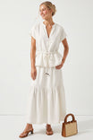 Scallop Hem Drawstring Linen Blouse