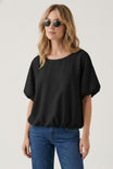 Wide Neck Short Sleeve Bubble Hem Top