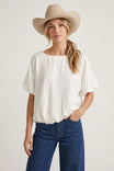 Wide Neck Short Sleeve Bubble Hem Top