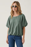 Wide Neck Short Sleeve Bubble Hem Top