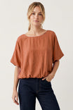 Wide Neck Short Sleeve Bubble Hem Top