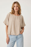 Wide Neck Short Sleeve Bubble Hem Top