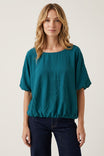 Wide Neck Short Sleeve Bubble Hem Top