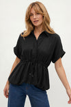 Drawstring Waist Bubble Hem Blouse