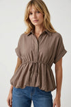 Drawstring Waist Bubble Hem Blouse