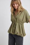 Drawstring Waist Bubble Hem Blouse