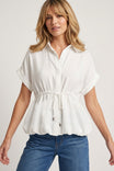 Drawstring Waist Bubble Hem Blouse