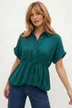 Drawstring Waist Bubble Hem Blouse