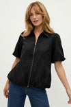 Bubble Hem Zip Front Blouse