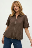 Bubble Hem Zip Front Blouse