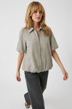 Bubble Hem Zip Front Blouse