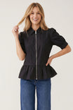 Zip Front Peplum Blouse