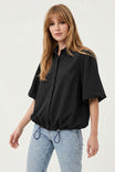 Drawstring Hem Bubble Sleeve Blouse