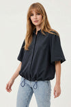 Drawstring Hem Bubble Sleeve Blouse