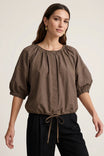 Drawstring Hem Dolman Sleeve Blouse