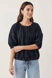 Drawstring Hem Dolman Sleeve Blouse