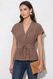 Grommet Tie Waist V-neck Blouse