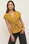 Grommet Tie Waist V-neck Blouse
