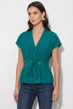 Grommet Tie Waist V-neck Blouse