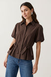 Collared Puff Sleeve Peplum Top
