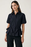 Collared Puff Sleeve Peplum Top
