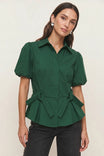 Collared Puff Sleeve Peplum Top