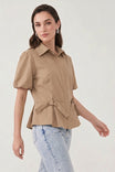 Collared Puff Sleeve Peplum Top