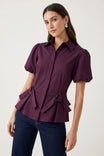 Collared Puff Sleeve Peplum Top
