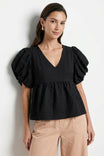 Statement Sleeve V-neck Linen Top
