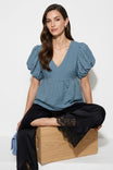 Statement Sleeve V-neck Linen Top